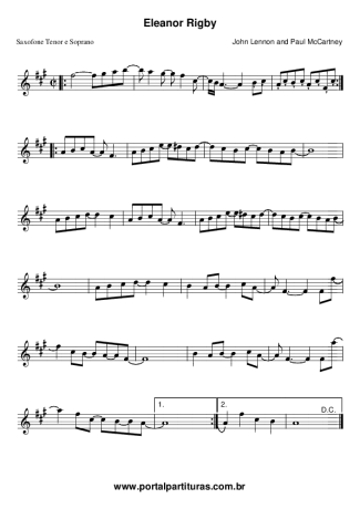 The Beatles Eleanor Rigby score for Tenor Saxophone Soprano (Bb)