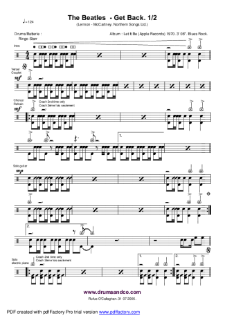 The Beatles Get Back score for Drums