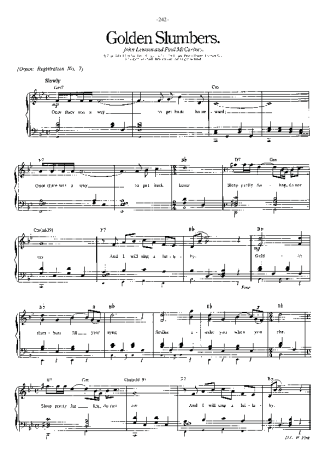 The Beatles Golden Slumbers score for Piano