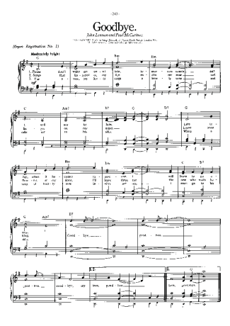 The Beatles Goodbye score for Piano