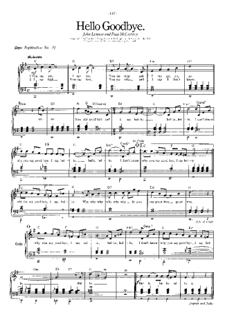 The Beatles Hello Goodbye score for Piano