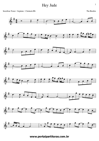 The Beatles Hey Jude score for Tenor Saxophone Soprano (Bb)