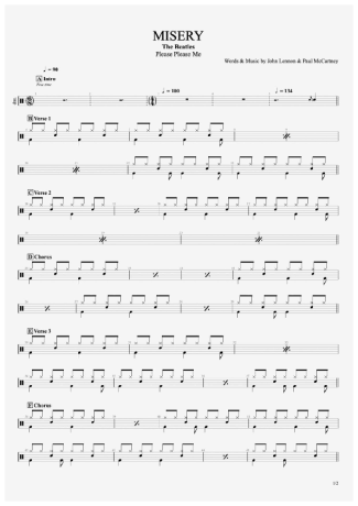 The Beatles Misery score for Drums