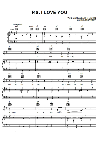 The Beatles P.S. I Love You score for Piano