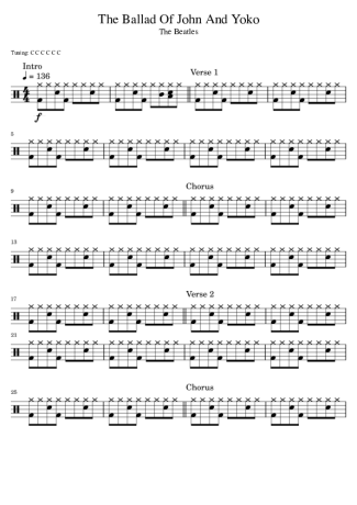 The Beatles The Ballad Of John And Yoko score for Drums