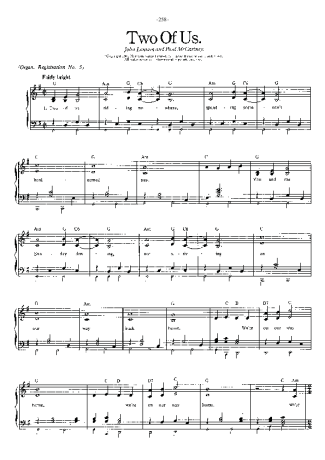 The Beatles Two Of Us score for Piano
