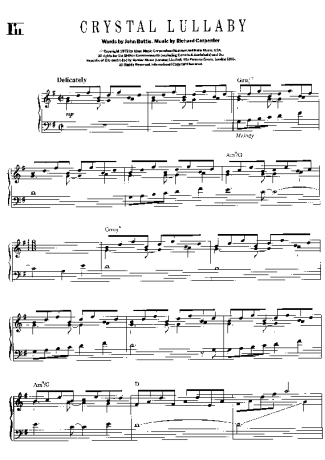 The Carpenters Crystal Lullaby score for Piano