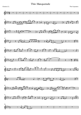 The Carpenters This Masquerade score for Clarinet (C)