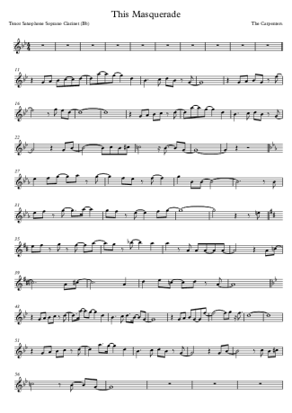 The Carpenters This Masquerade score for Tenor Saxophone Soprano (Bb)