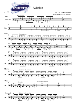The Last Shadow Puppets Aviation score for Drums