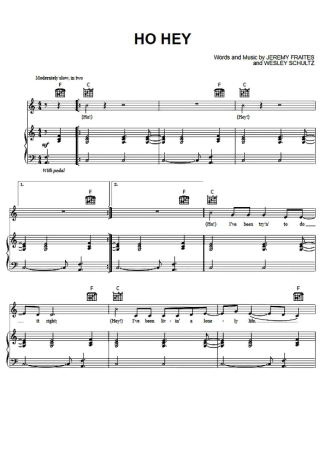 The Lumineers Ho Hey score for Piano