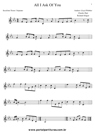 The Phantom of The Opera All I Ask Of You score for Tenor Saxophone Soprano (Bb)