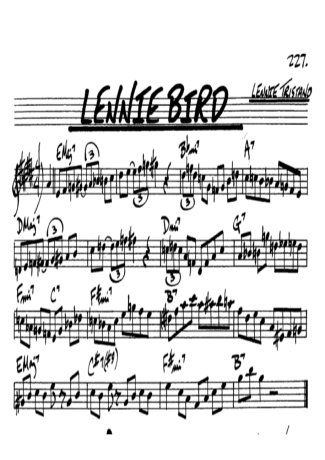 The Real Book of Jazz Lennie Bird score for Alto Saxophone