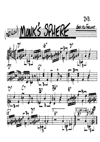 The Real Book of Jazz Monks Sphere score for Alto Saxophone