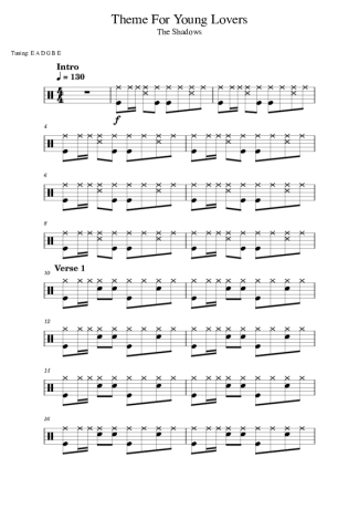 The Shadows Theme For Young Lovers score for Drums