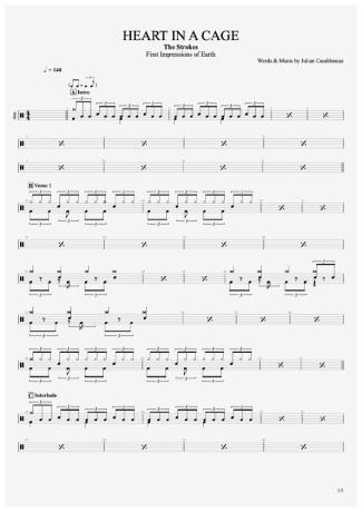 The Strokes Heart In A Cage score for Drums