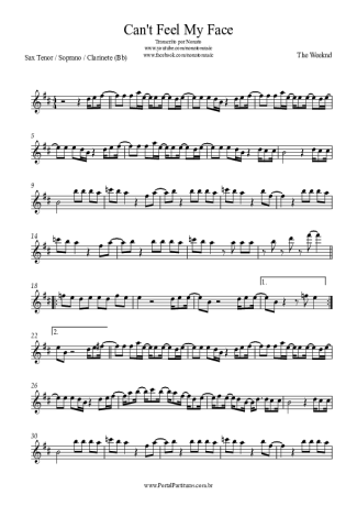 The Weeknd Can´t Feel My Face score for Tenor Saxophone Soprano (Bb)