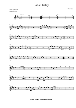 The Who Baba O´Riley score for Alto Saxophone