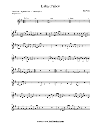 The Who Baba O´Riley score for Tenor Saxophone Soprano (Bb)