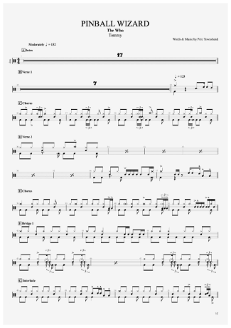 The Who Pinball Wizard score for Drums