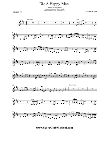 Thomas Rhett Die A Happy Man score for Clarinet (C)