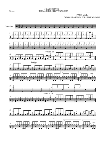 Three Days Grace - Animal I Have Become - Sheet Music For Drums