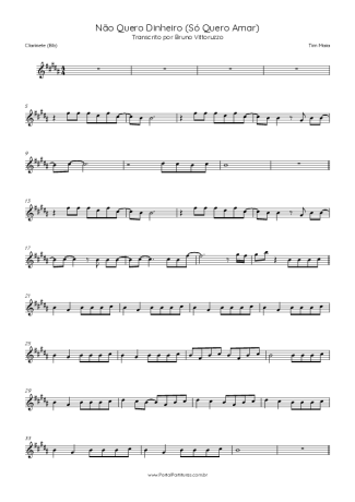 Tim Maia Não Quero Dinheiro (Só Quero Amar) score for Clarinet (Bb)