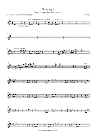 Tim Maia Sossego score for Tenor Saxophone Soprano (Bb)