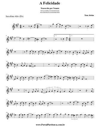 Tom Jobim A Felicidade score for Alto Saxophone