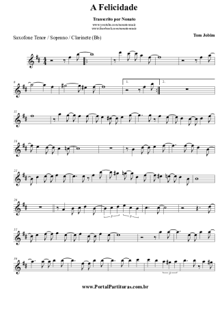 Tom Jobim A Felicidade score for Clarinet (Bb)