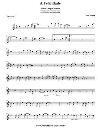 Tom Jobim A Felicidade score for Clarinet (C)