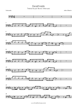 Tom Jobim Desafinado score for Cello