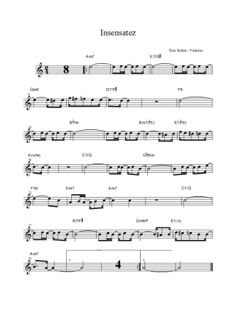 Tom Jobim Insensatez score for Tenor Saxophone Soprano (Bb)