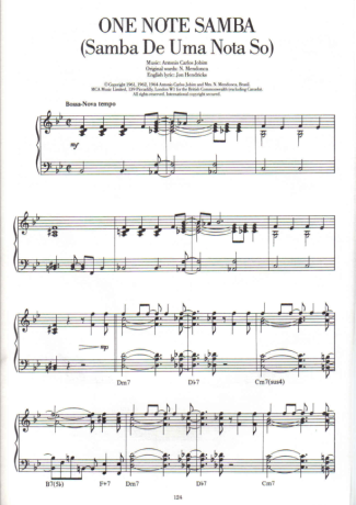 Tom Jobim Samba De Uma Nota Só score for Piano