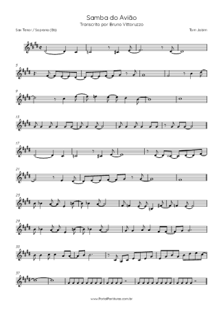 Tom Jobim Samba Do Avião score for Tenor Saxophone Soprano (Bb)