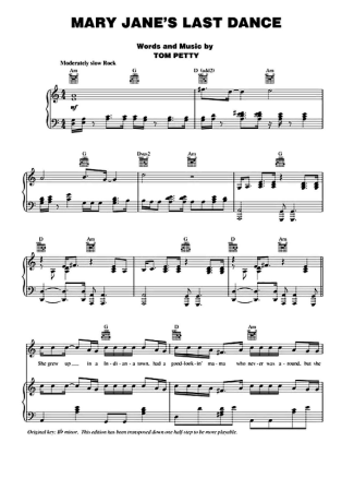 Tom Petty Mary Janes Last Dance score for Piano