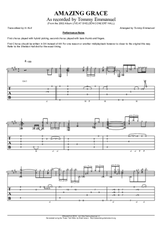 Tommy Emmanuel Amazing Grace score for Acoustic Guitar