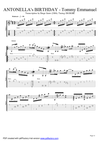 Tommy Emmanuel Antonellas Birthday score for Acoustic Guitar