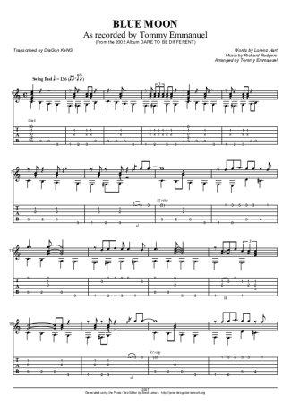 Tommy Emmanuel Blue Moon score for Acoustic Guitar