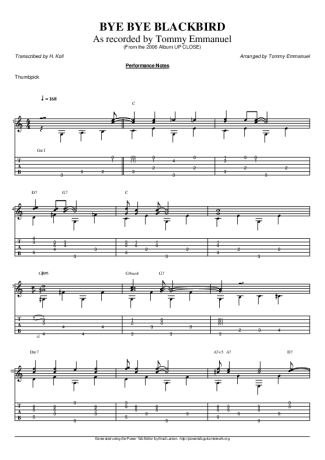 Tommy Emmanuel Bye Bye Blackbird score for Acoustic Guitar