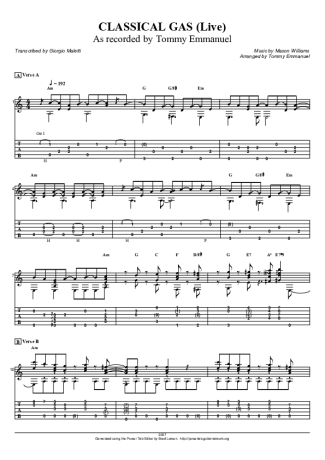 Tommy Emmanuel Classical Gas score for Acoustic Guitar