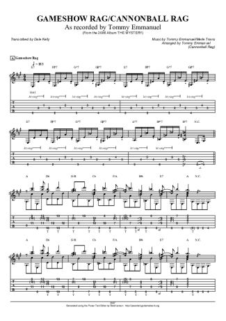 Tommy Emmanuel Gameshow Rag Cannonball Rag score for Acoustic Guitar