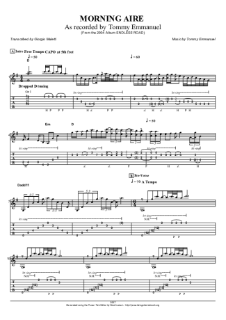 Tommy Emmanuel Morning Aire score for Acoustic Guitar