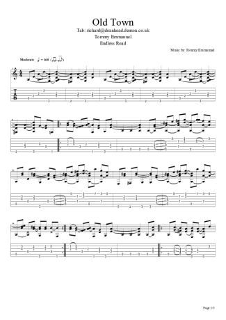 Tommy Emmanuel Old Town score for Acoustic Guitar