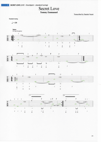 Tommy Emmanuel Secret Love score for Acoustic Guitar