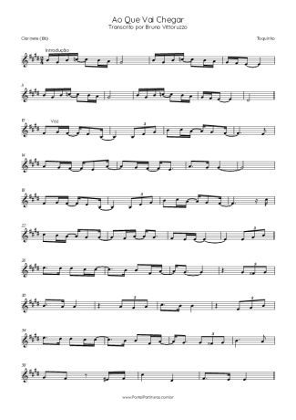 Toquinho Ao Que Vai Chegar score for Clarinet (Bb)