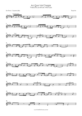 Toquinho Ao Que Vai Chegar score for Tenor Saxophone Soprano (Bb)