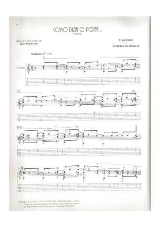 Toquinho Como Dizia O Poeta... score for Acoustic Guitar