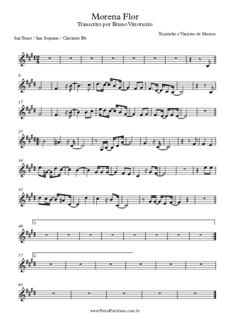Toquinho Morena Flor score for Tenor Saxophone Soprano (Bb)