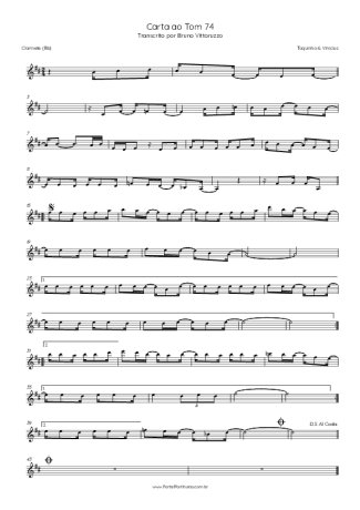 Toquinho e Vinícius de Moraes Carta Ao Tom 74 score for Clarinet (Bb)